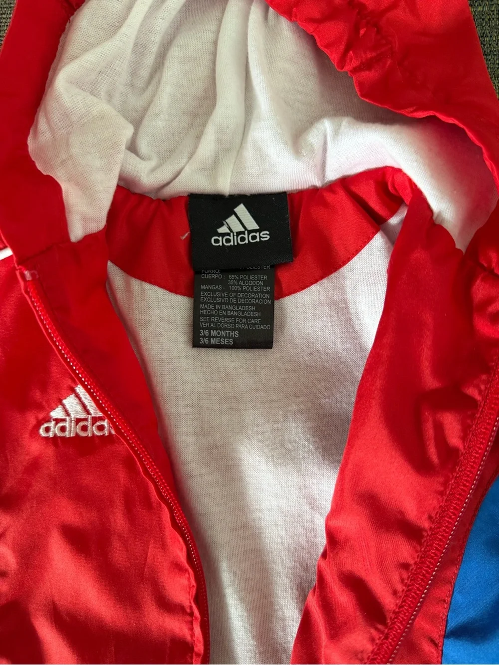 Phillies Adidas Red & Blue Hooded Windbreaker Jacket size 3-6 Months